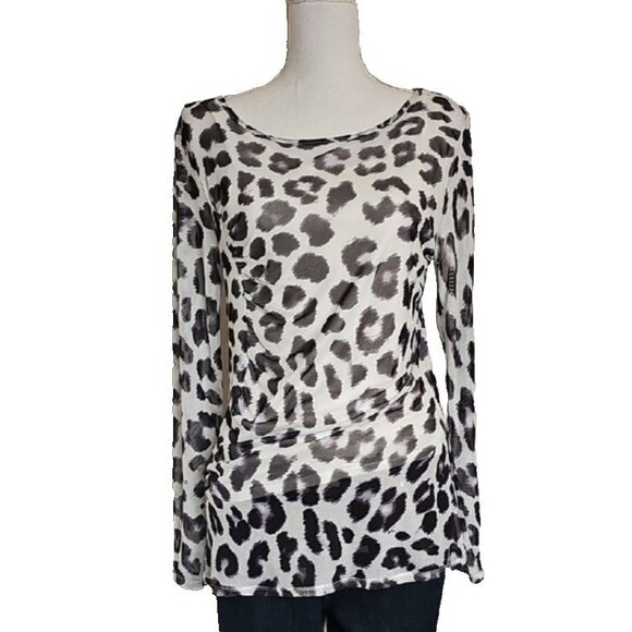 White House Black Market Shirt Sz. Large Leopard Long Sleeve Knit Blouse Top - Picture 1 of 10